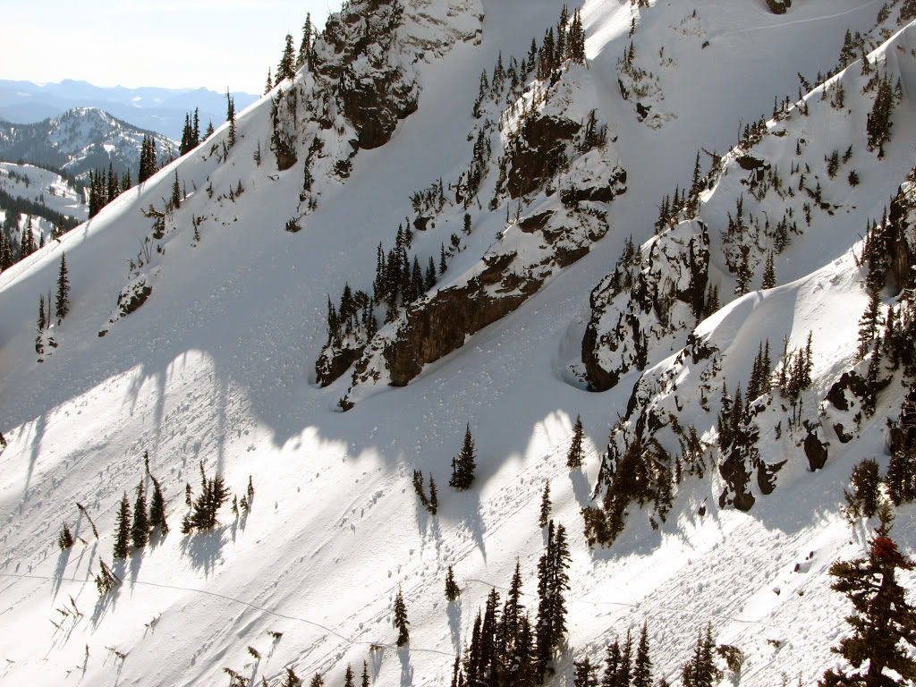 Taking a turn on the high back of Sheep Lake Chute