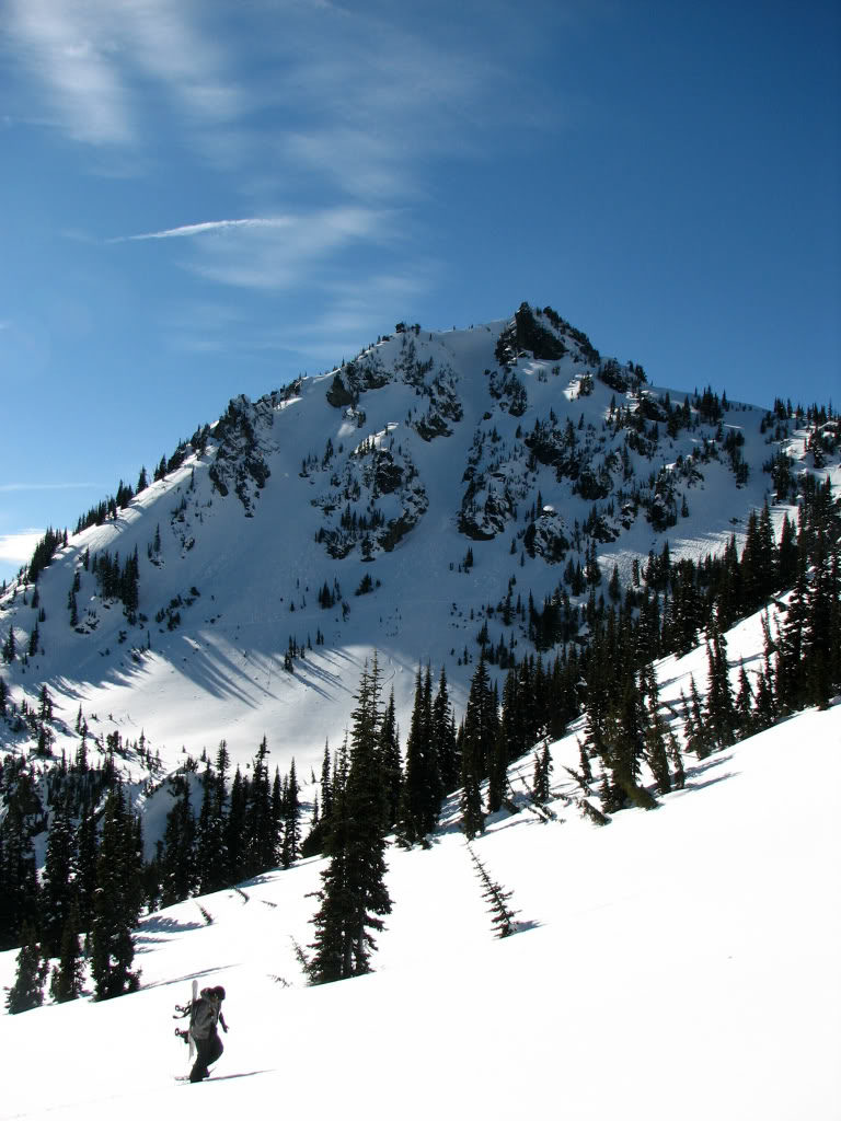 Heading out of Sheep Lake Basin with the Sheep Lake Chute in the background