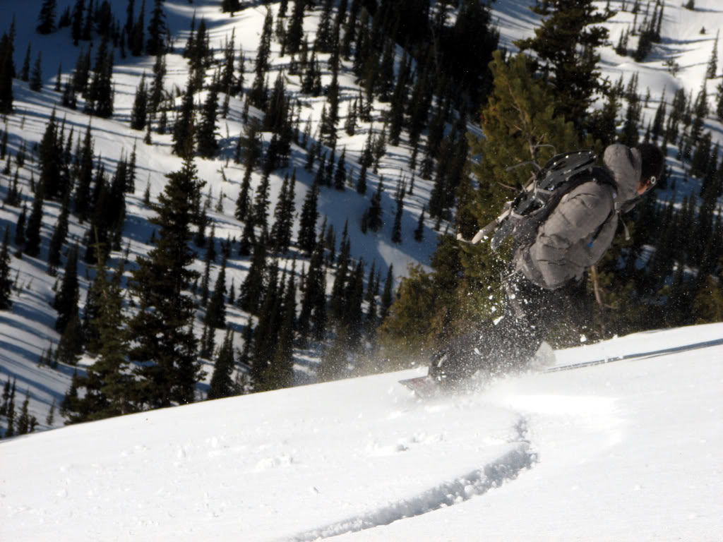 Riding out of the ski resort and down into Crystal Lake Basin