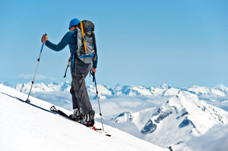 A clear day backcountry skiing while trying to Safely Ascend in the Backcountry